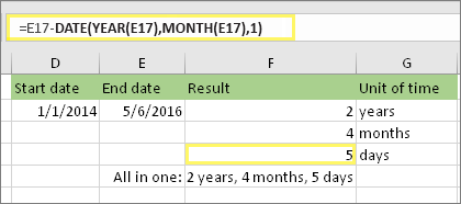 =DATEDIF(D17,E17,"md") 并且结果为：5