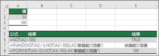 NOT、IF、AND 和 OR 函数的示例