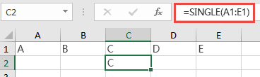 使用 =SINGLE(A1:E1) 的 SINGLE 函数示例