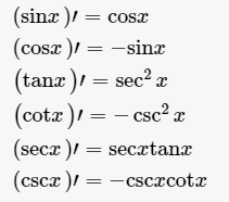 正弦、余弦、正切、余切、正割、余割等基本初等函数的导数公式